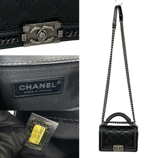 CHANEL Shoulder Bag leather black Boy chanel
