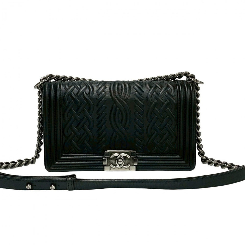 CHANEL Shoulder Bag leather black Boy chanel