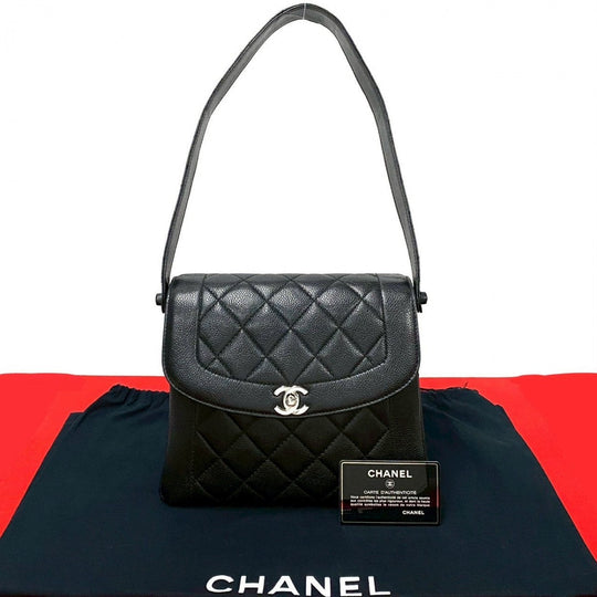 CHANEL Shoulder Bag Matt caviar skin black Matrasse