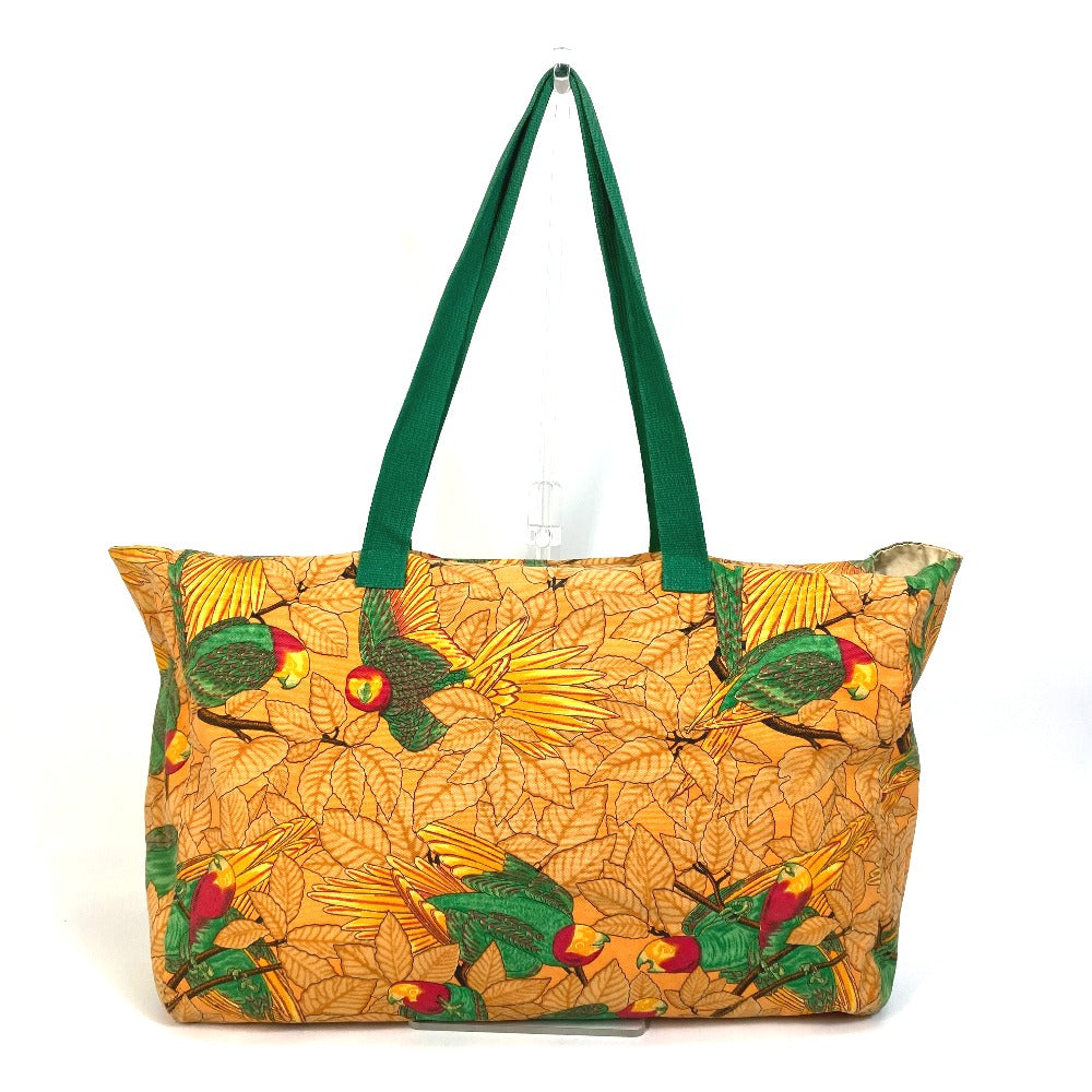 HERMES Tote Bag canvas Orange Shoulder Bag Shoulder Bag bird pattern Women Used Authentic