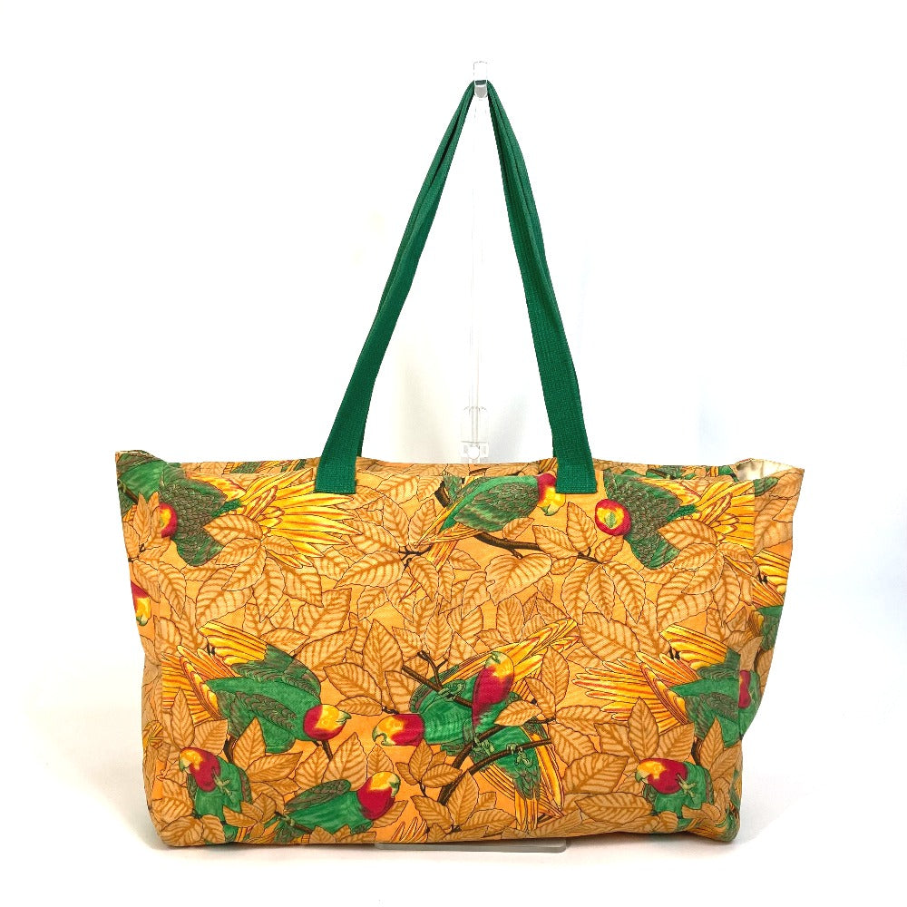 HERMES Tote Bag canvas Orange Shoulder Bag Shoulder Bag bird pattern Women Used Authentic