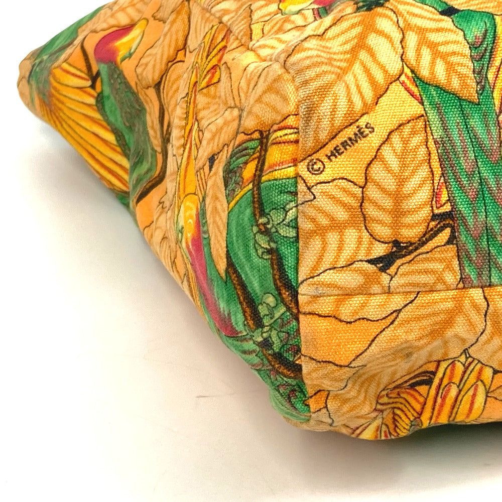 HERMES Tote Bag canvas Orange Shoulder Bag Shoulder Bag bird pattern Women Used Authentic