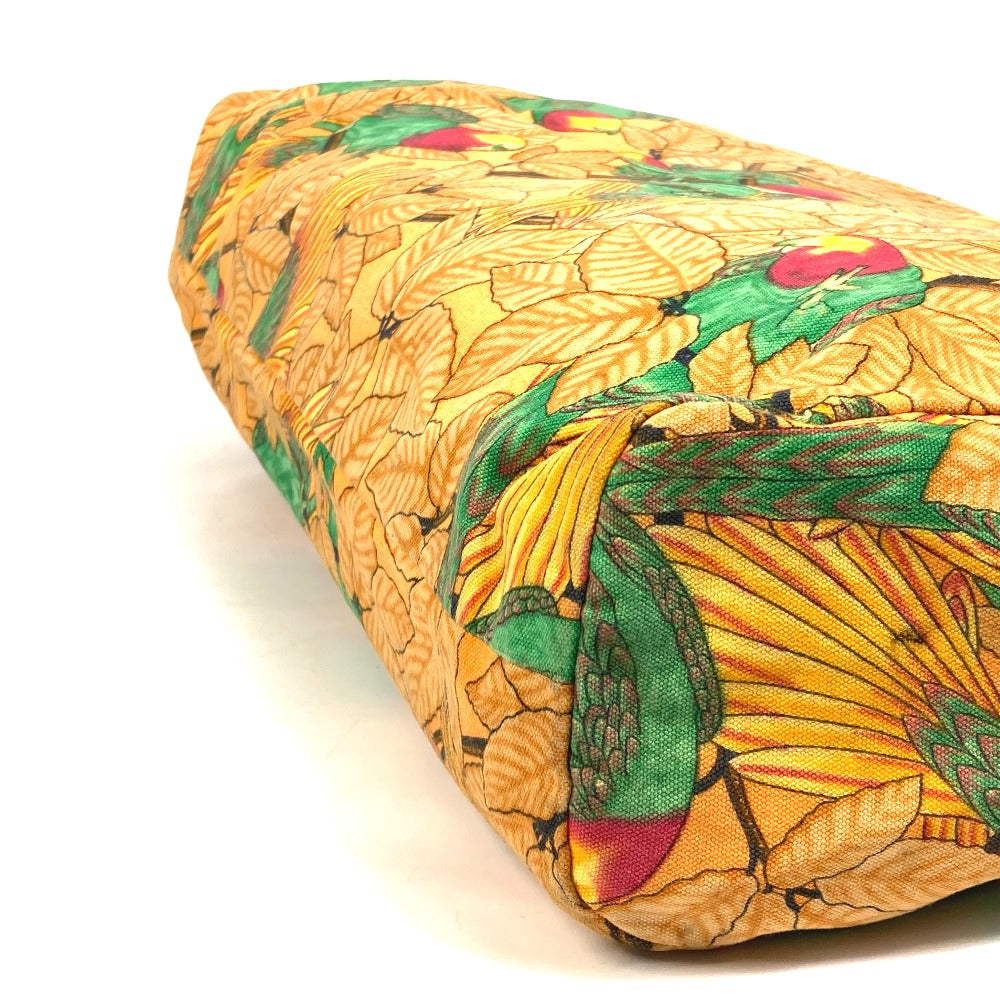 HERMES Tote Bag canvas Orange Shoulder Bag Shoulder Bag bird pattern Women Used Authentic