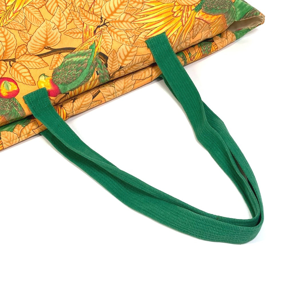 HERMES Tote Bag canvas Orange Shoulder Bag Shoulder Bag bird pattern Women Used Authentic