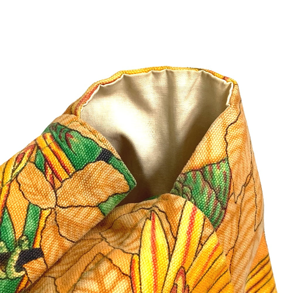 HERMES Tote Bag canvas Orange Shoulder Bag Shoulder Bag bird pattern Women Used Authentic