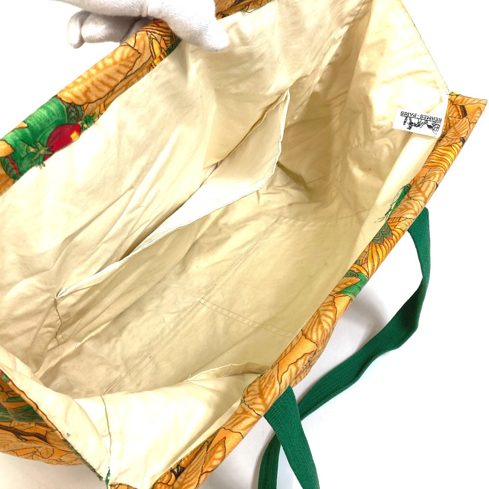 HERMES Tote Bag canvas Orange Shoulder Bag Shoulder Bag bird pattern Women Used Authentic