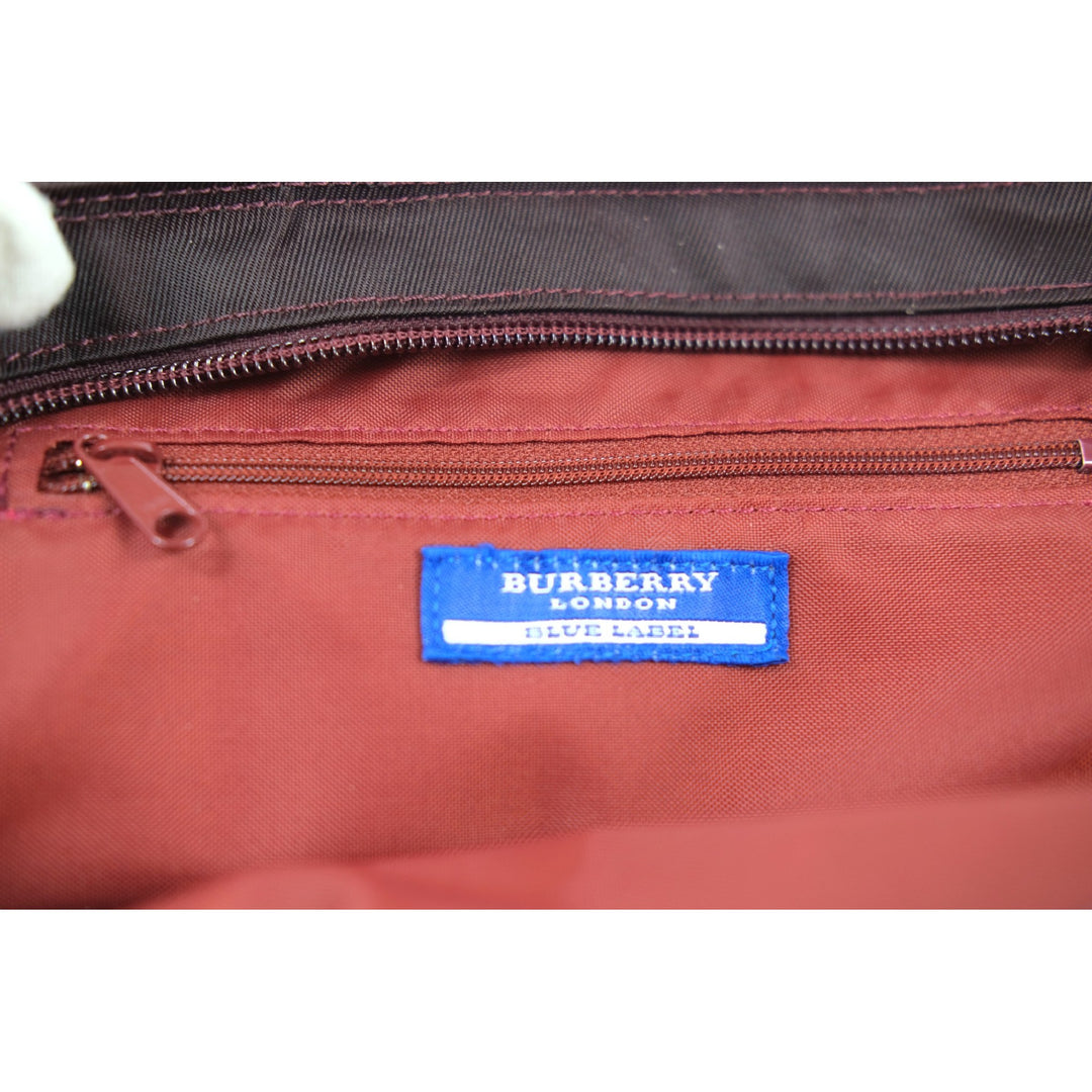 Burberry London Blue Label Handbag Black Pink Plaid Women's Tote Bag Designer Purse