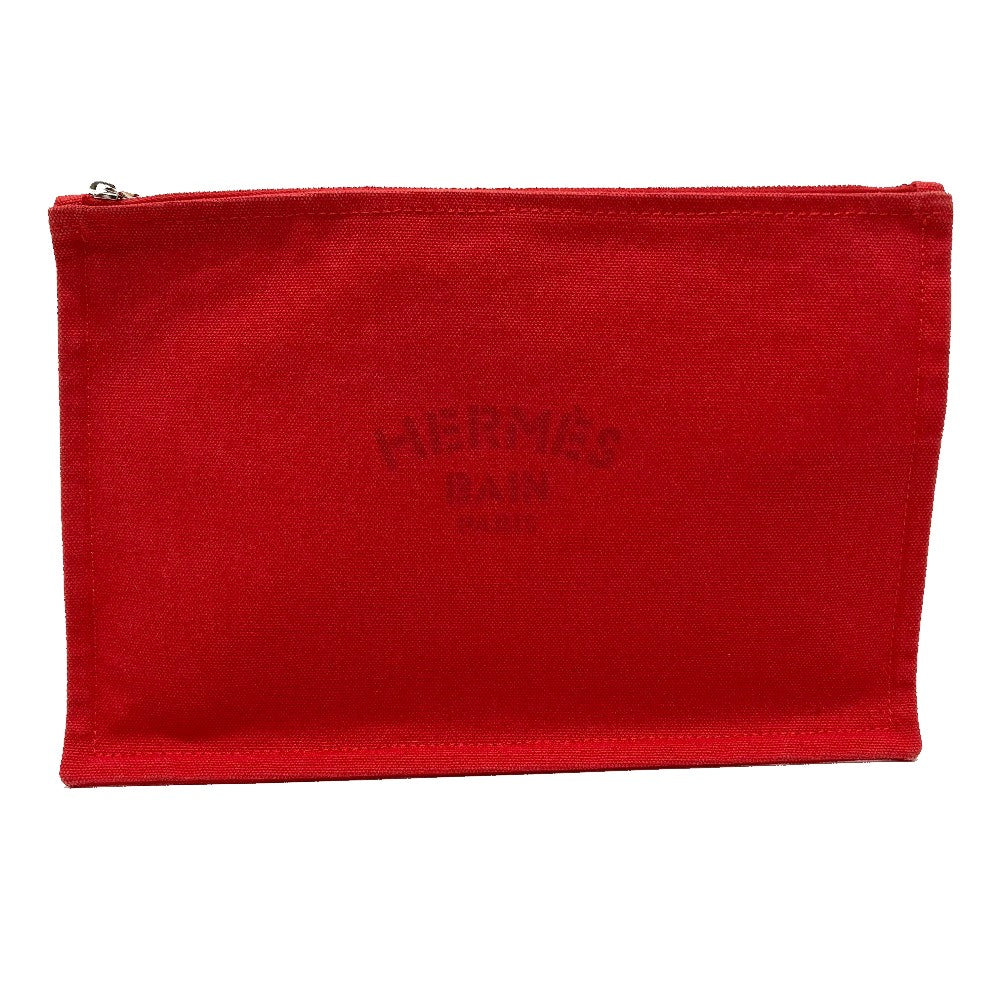 HERMES Pouch cotton Red Flat fastener Yachting GM unisex(Unisex) Used Authentic