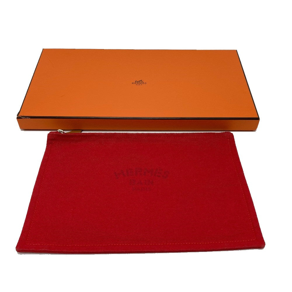 HERMES Pouch cotton Red Flat fastener Yachting GM unisex(Unisex) Used Authentic