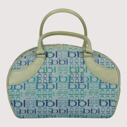 Burberry Blue Label Women's Handbag Monogram Canvas Leather Beige Blue Green Tote Bag
