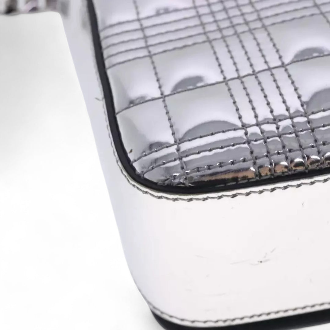 Burberry Chain Shoulder Bag Patent Leather Silver Women Handbag