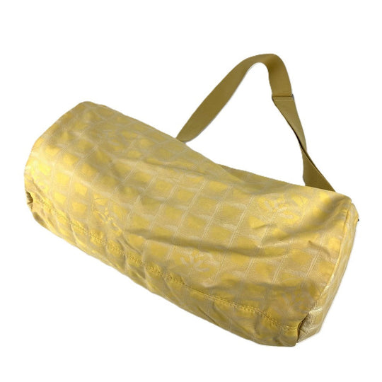 CHANEL Shoulder Bag Nylon jacquard yellow New travel line Cylindrical Women Used Authentic