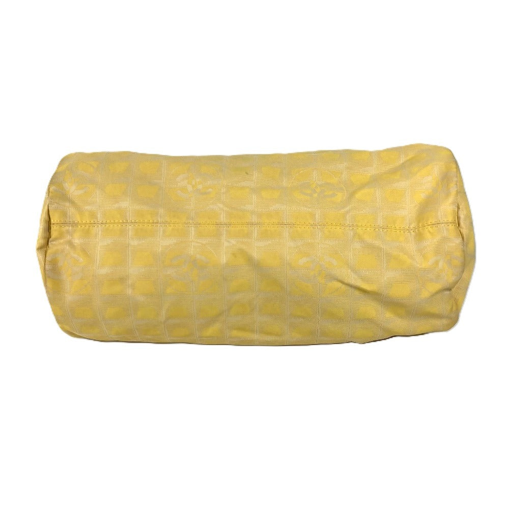 CHANEL Shoulder Bag Nylon jacquard yellow New travel line Cylindrical Women Used Authentic
