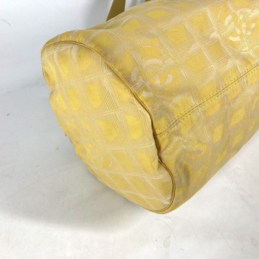 CHANEL Shoulder Bag Nylon jacquard yellow New travel line Cylindrical Women Used Authentic