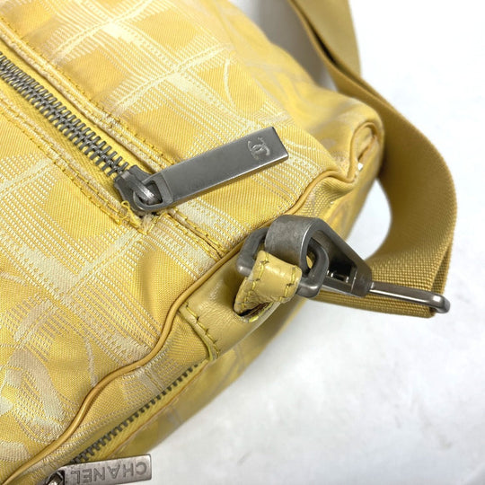 CHANEL Shoulder Bag Nylon jacquard yellow New travel line Cylindrical Women Used Authentic
