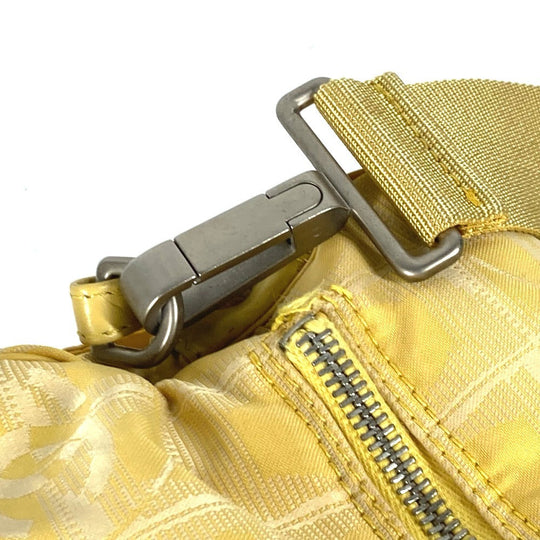 CHANEL Shoulder Bag Nylon jacquard yellow New travel line Cylindrical Women Used Authentic
