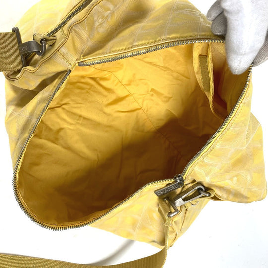CHANEL Shoulder Bag Nylon jacquard yellow New travel line Cylindrical Women Used Authentic