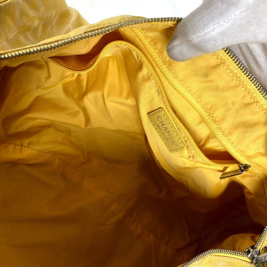 CHANEL Shoulder Bag Nylon jacquard yellow New travel line Cylindrical Women Used Authentic