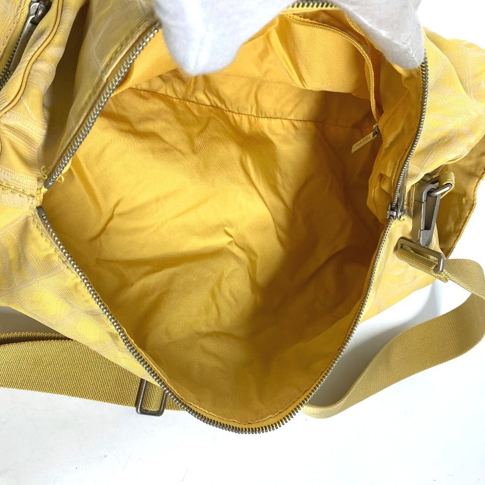 CHANEL Shoulder Bag Nylon jacquard yellow New travel line Cylindrical Women Used Authentic