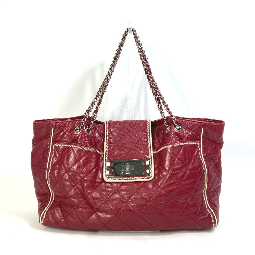 CHANEL Shoulder Bag leather Red Bag Tote Bag quilted shawl 2.55 Matelasse WChain Women Used Authentic