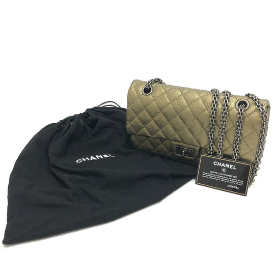 CHANEL Shoulder Bag Calfskin gold 2.55 metal fittings Matelasse quilting Women Used Authentic