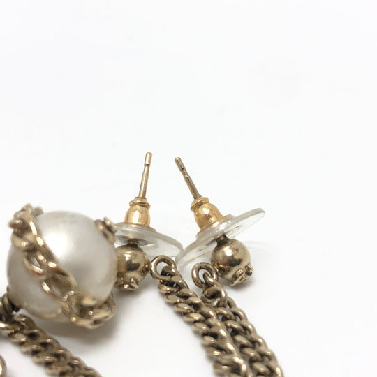 CHANEL Pierce metal gold 16B Fake pearl Women Used Authentic