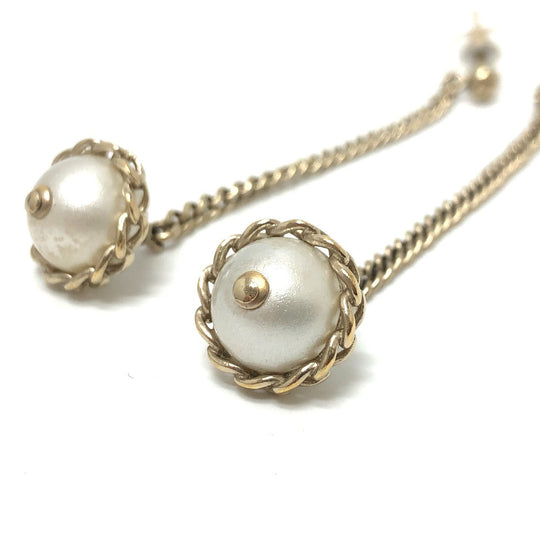 CHANEL Pierce metal gold 16B Fake pearl Women Used Authentic