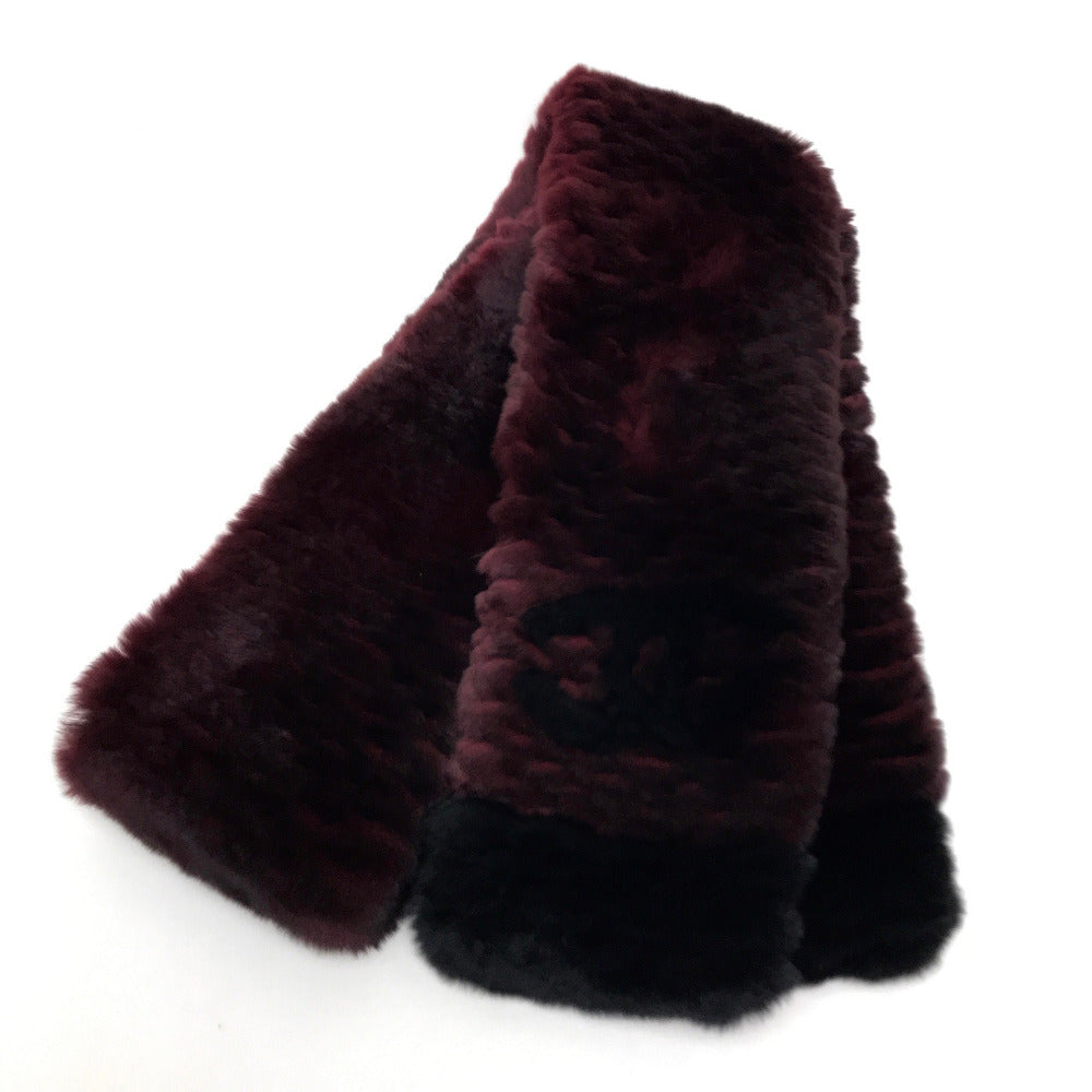 CHANEL Scarf fur Bordeaux CC COCO Mark fur Women Used Authentic