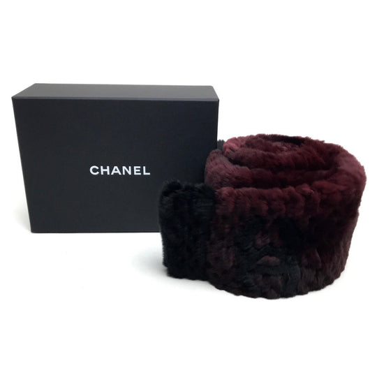 CHANEL Scarf fur Bordeaux CC COCO Mark fur Women Used Authentic