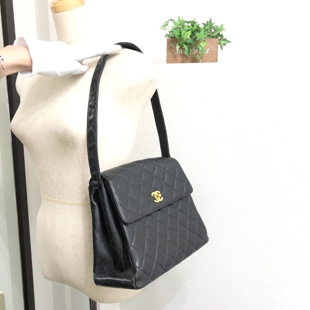 CHANEL Shoulder Bag Caviar skin black COCO Mark Matrasse CC
