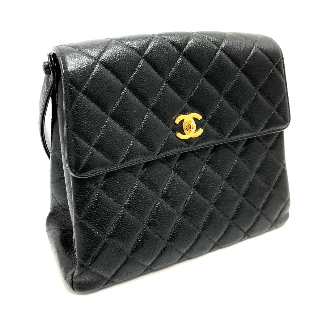 CHANEL Shoulder Bag Caviar skin black COCO Mark Matrasse CC