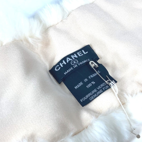 CHANEL Scarf Fur , Lapin white fur Women Used Authentic