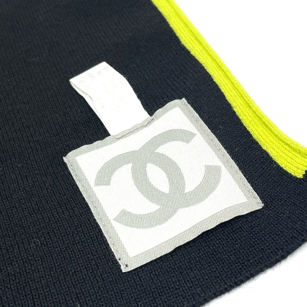 CHANEL Scarf Wool/Cashmere, Wool/Silk/Cashmere black x fluorescent green Sports CC COCO Mark unisex(Unisex) Used Authentic