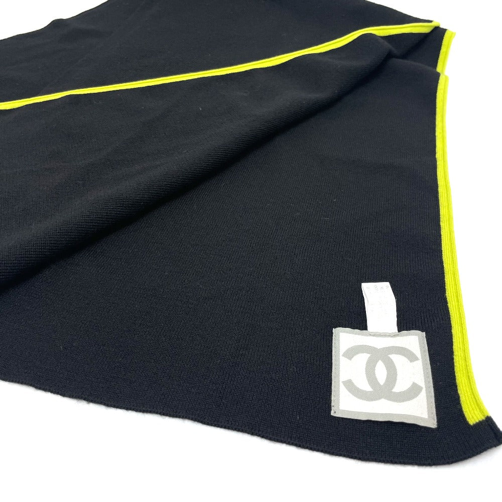 CHANEL Scarf Wool/Cashmere, Wool/Silk/Cashmere black x fluorescent green Sports CC COCO Mark unisex(Unisex) Used Authentic