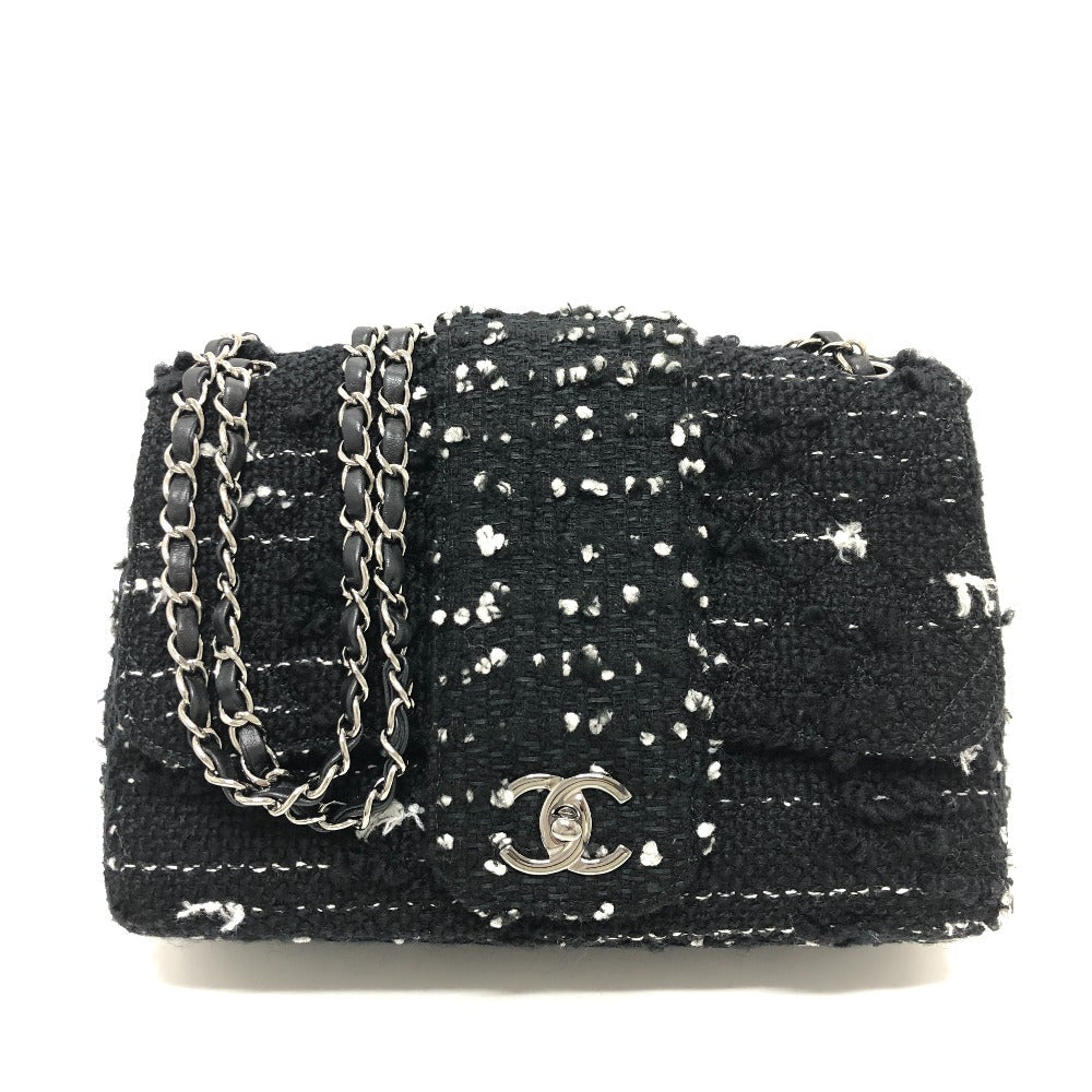 CHANEL Shoulder Bag tweed black COCO Mark