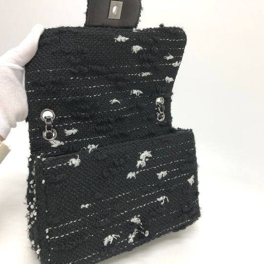 CHANEL Shoulder Bag tweed black COCO Mark