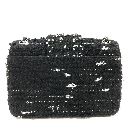 CHANEL Shoulder Bag tweed black COCO Mark