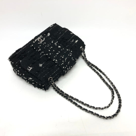 CHANEL Shoulder Bag tweed black COCO Mark
