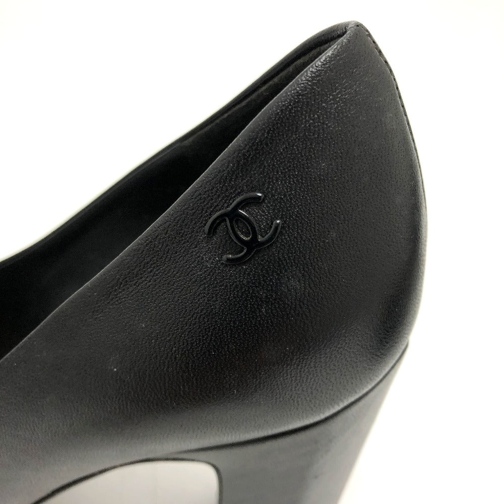 CHANEL pumps leather black CC COCO Mark Ribbon motif 34
