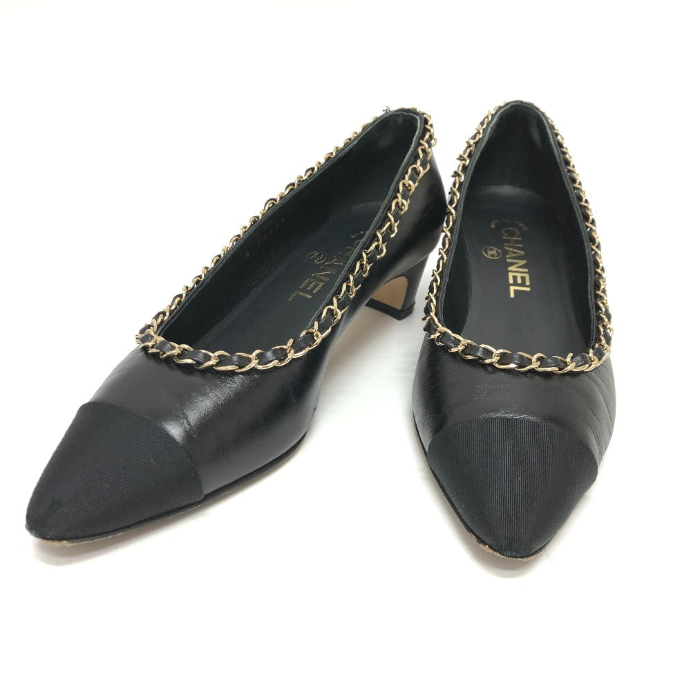 CHANEL pumps G35386 leather black 20C CC COCO Mark Chain 35  1/2C