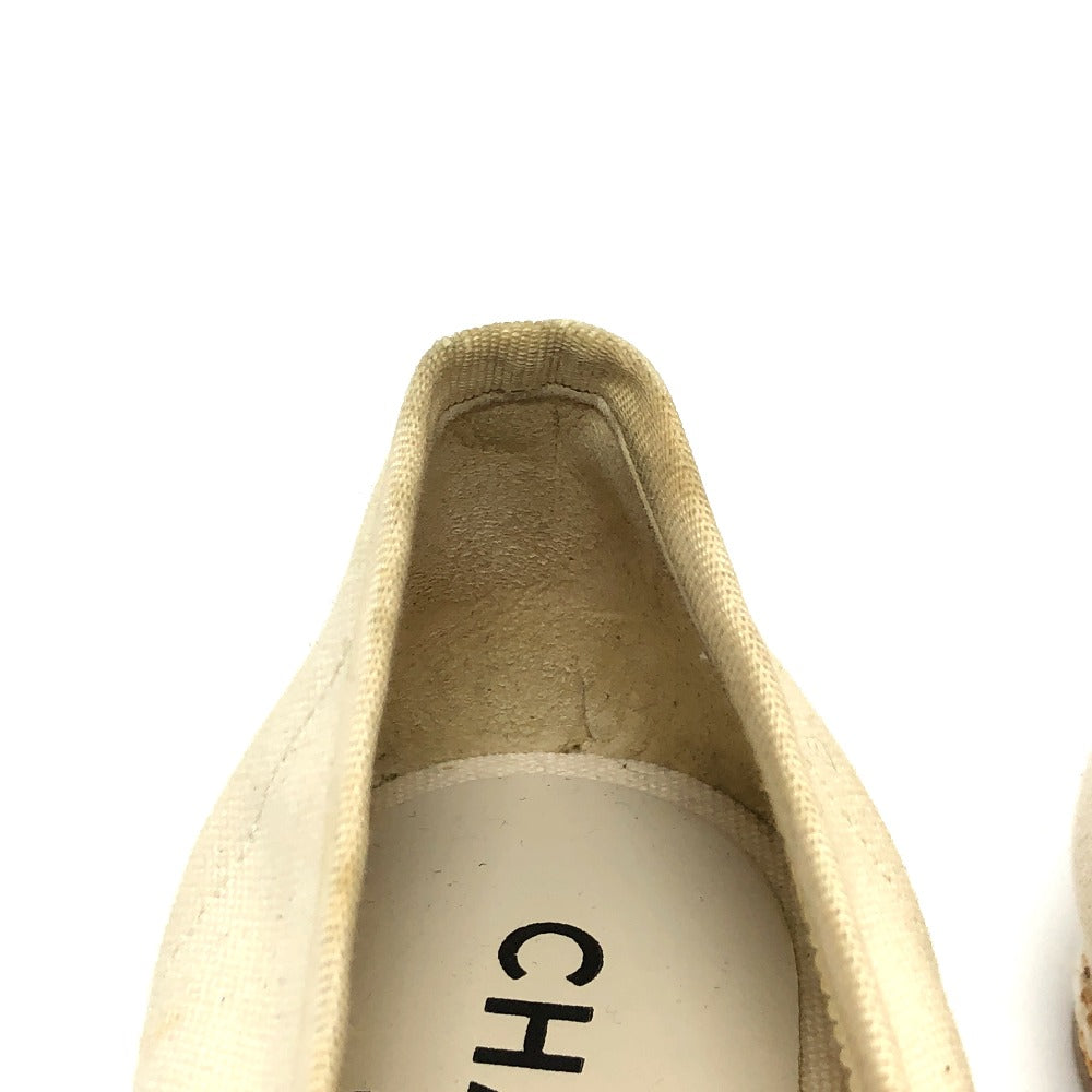 CHANEL pumps canvas white COCO Mark Espado Ribbon Women 35 Used Authentic