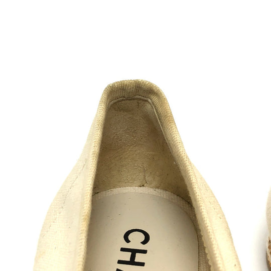 CHANEL pumps canvas white COCO Mark Espado Ribbon Women 35 Used Authentic