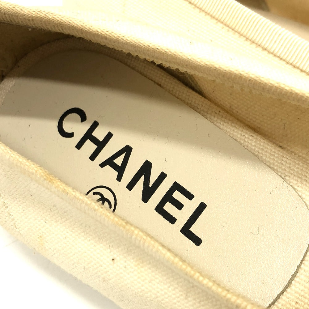 CHANEL pumps canvas white COCO Mark Espado Ribbon Women 35 Used Authentic