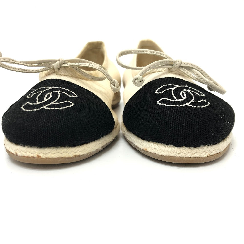 CHANEL pumps canvas white COCO Mark Espado Ribbon Women 35 Used Authentic