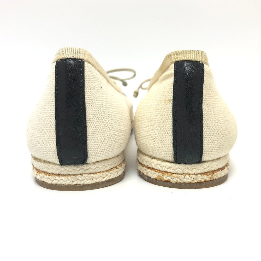 CHANEL pumps canvas white COCO Mark Espado Ribbon Women 35 Used Authentic