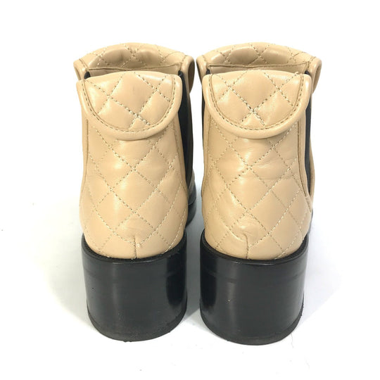 CHANEL boots G45144 lambskin beige 23B Bicolor Shoes Turnlock Matelasse Quilted Side Gore Women 38 Used Authentic