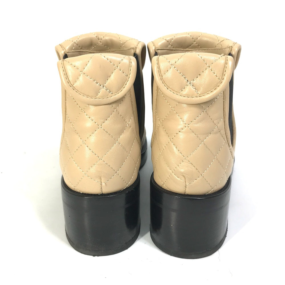 CHANEL boots G45144 lambskin beige 23B Bicolor Shoes Turnlock Matelasse Quilted Side Gore Women 38 Used Authentic