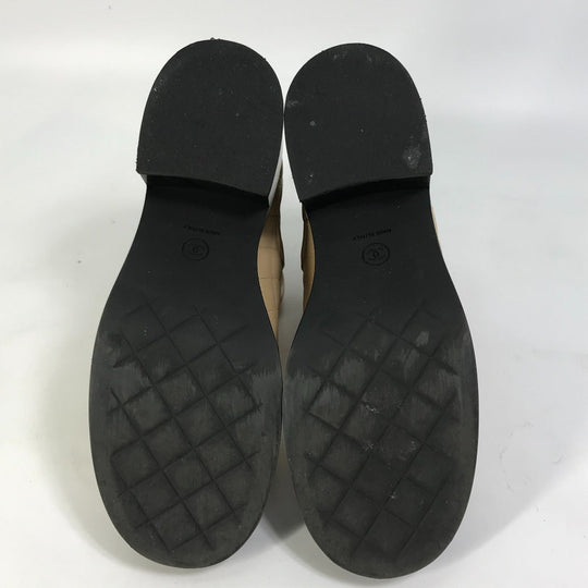 CHANEL boots G45144 lambskin beige 23B Bicolor Shoes Turnlock Matelasse Quilted Side Gore Women 38 Used Authentic