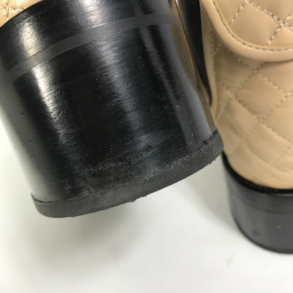 CHANEL boots G45144 lambskin beige 23B Bicolor Shoes Turnlock Matelasse Quilted Side Gore Women 38 Used Authentic