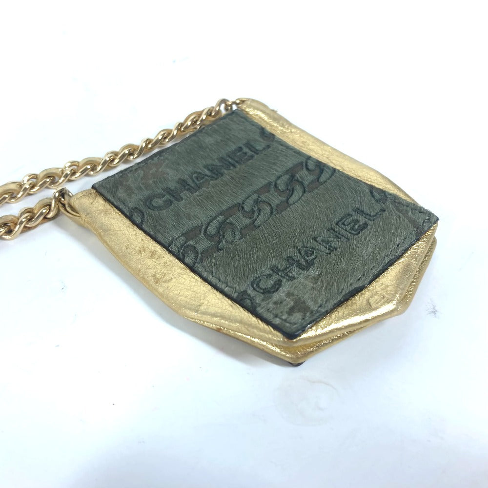 CHANEL Shoulder Bag Leather / Harako khaki bag pochette logo Chain Women Used Authentic